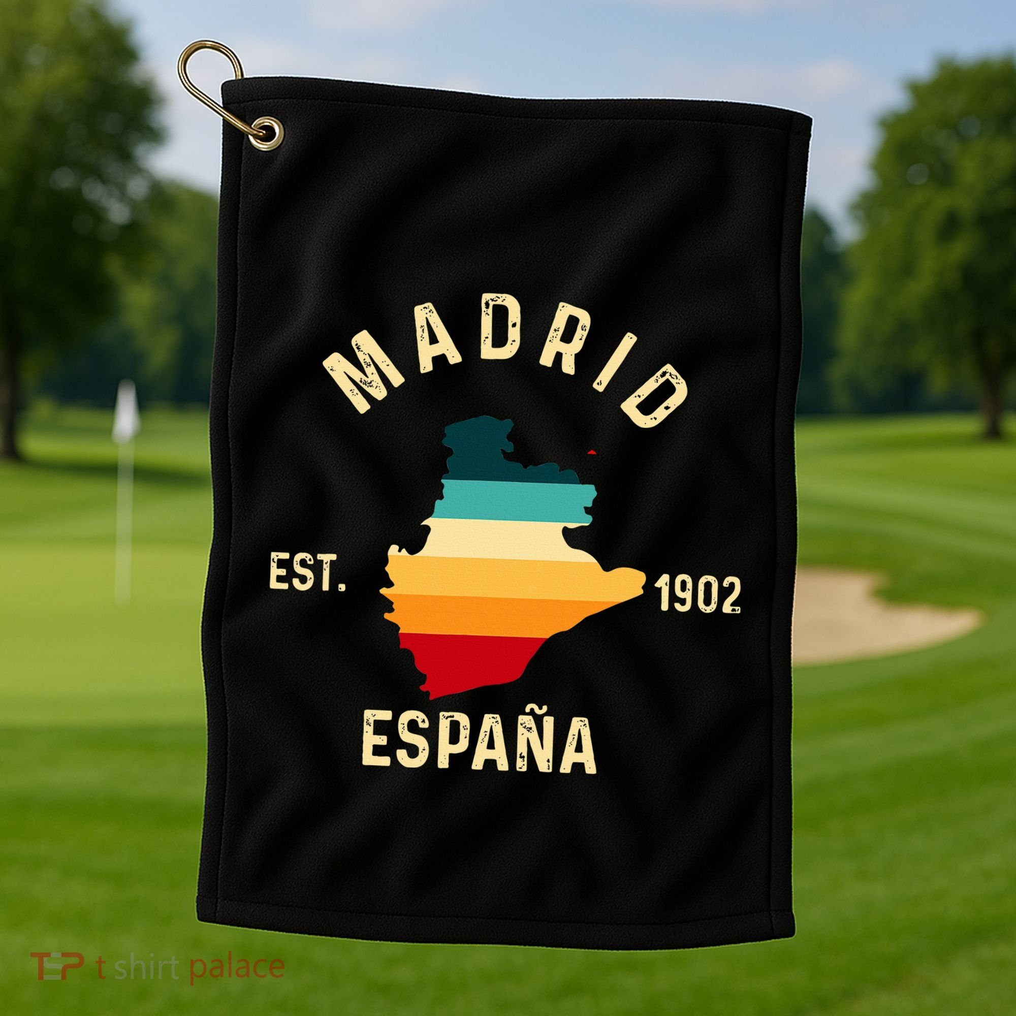 Madrid Espana Spain Est. Souvenir Flag Map Vacation Golf Towel