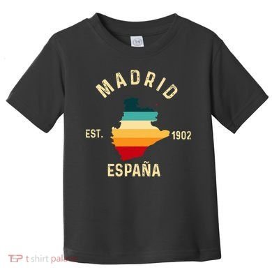 Madrid Espana Spain Est. Souvenir Flag Map Vacation Toddler T-Shirt