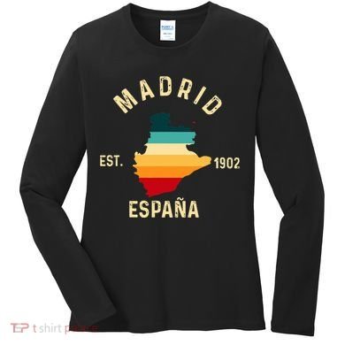 Madrid Espana Spain Est. Souvenir Flag Map Vacation Women's Long Sleeve Shirt