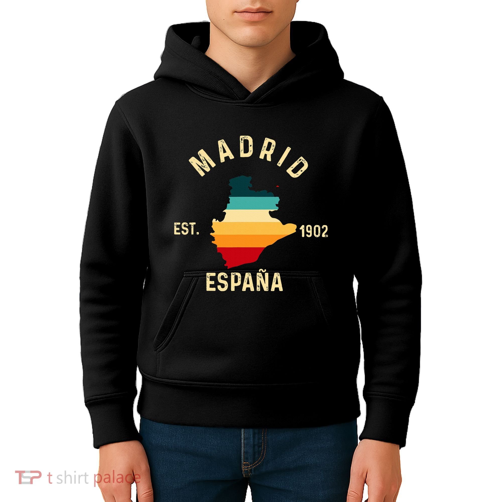 Madrid Espana Spain Est. Souvenir Flag Map Vacation Kids Hoodie