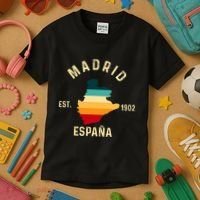 Madrid Espana Spain Est. Souvenir Flag Map Vacation Kids T-Shirt thumb 3