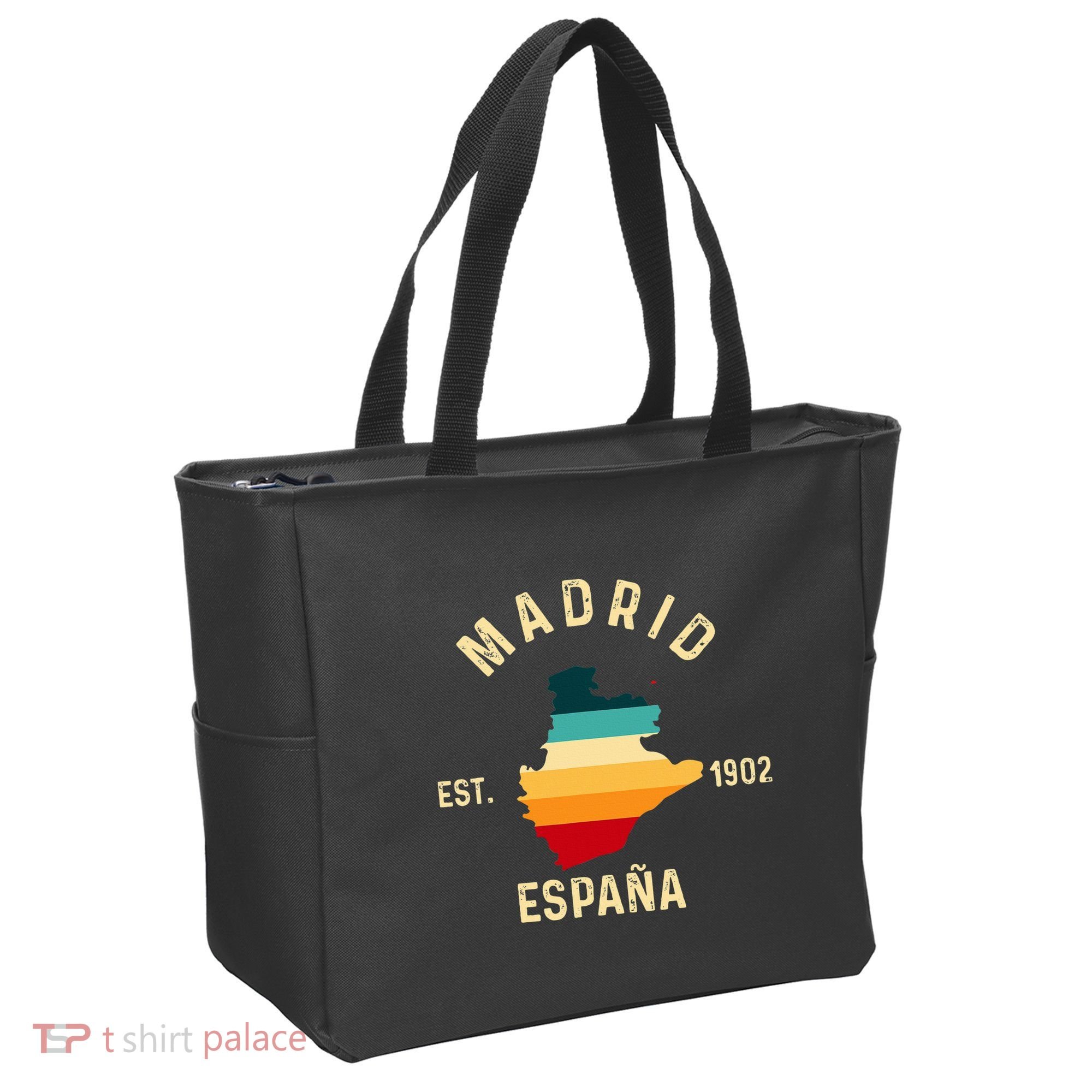 Madrid Espana Spain Est. Souvenir Flag Map Vacation Tote Bag