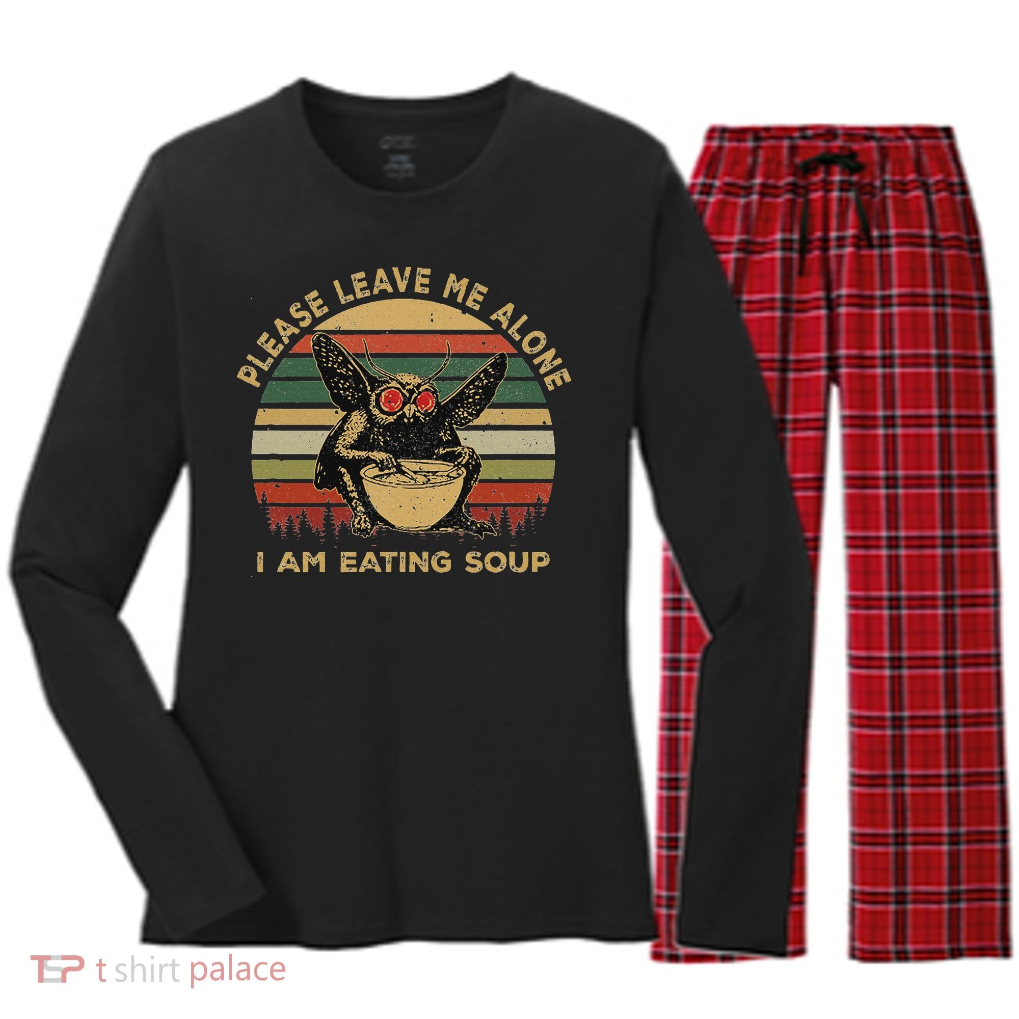 Mothman Eating Soup Please Leave Me Alone I Am Eating Soup Women's Long Sleeve Flannel Pajama Set 