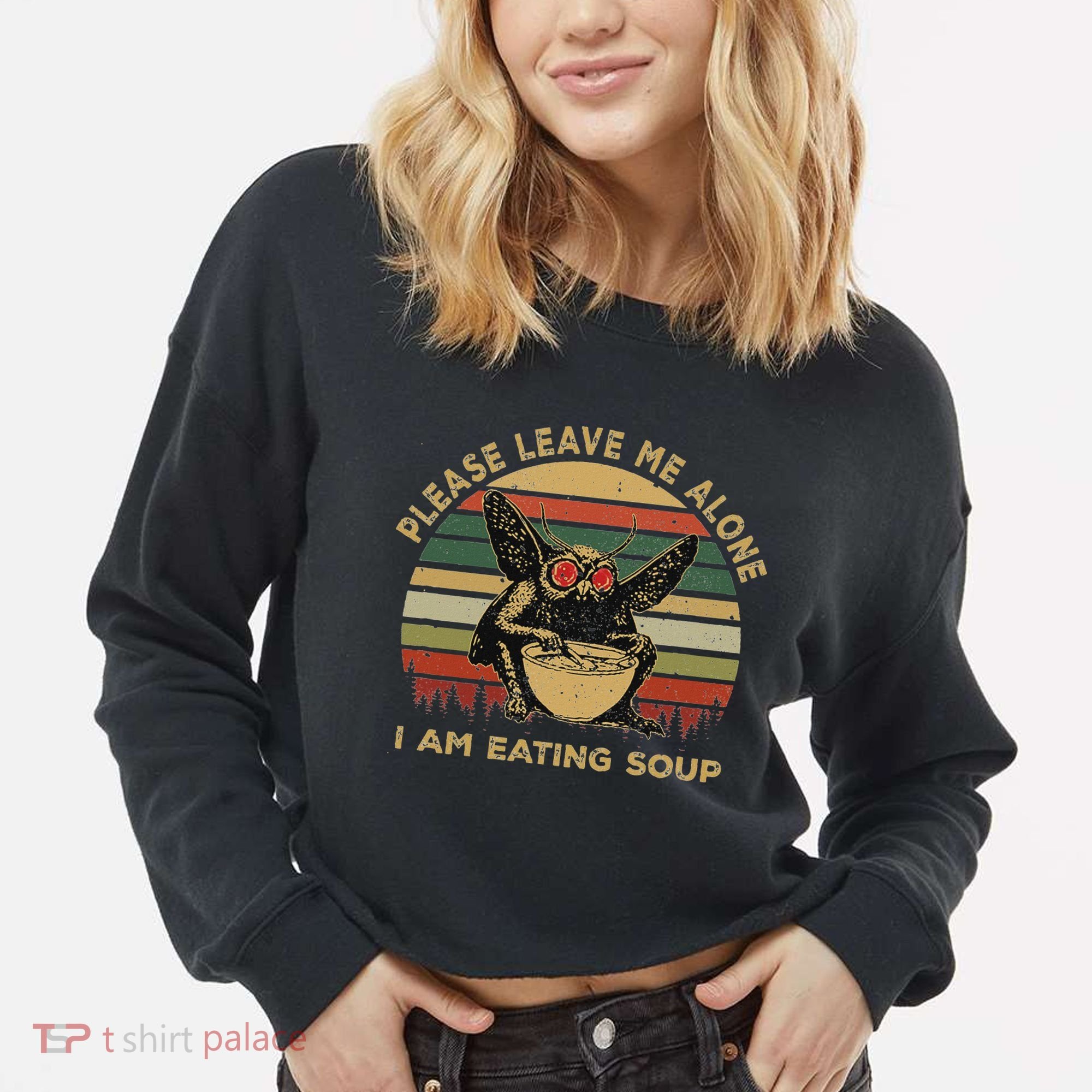 Mothman Eating Soup Please Leave Me Alone I Am Eating Soup Cropped Pullover Crew