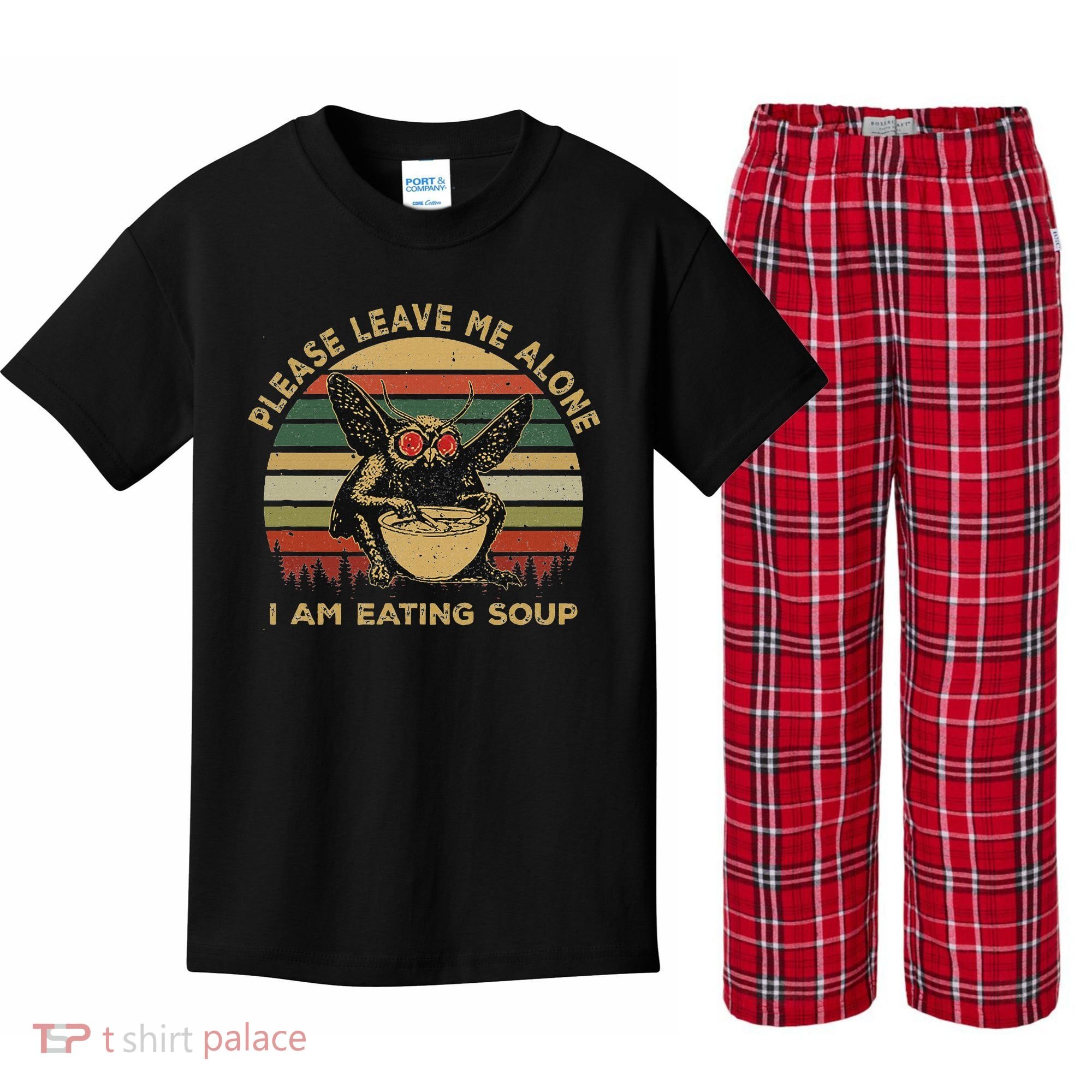 Mothman Eating Soup Please Leave Me Alone I Am Eating Soup Kids Plaid Pajama Set