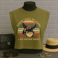 Mothman Eating Soup Please Leave Me Alone I Am Eating Soup Garment-Dyed Women's Muscle Tee thumb 3