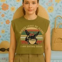 Mothman Eating Soup Please Leave Me Alone I Am Eating Soup Garment-Dyed Women's Muscle Tee thumb 4