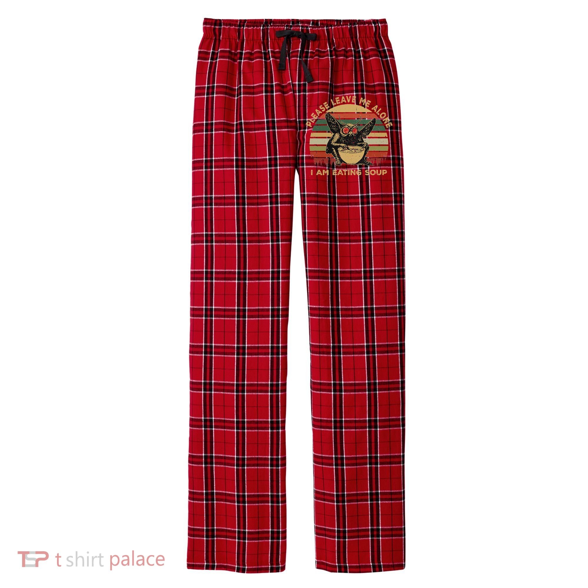 Mothman Eating Soup Please Leave Me Alone I Am Eating Soup Men's Flannel Plaid Pajama Pants