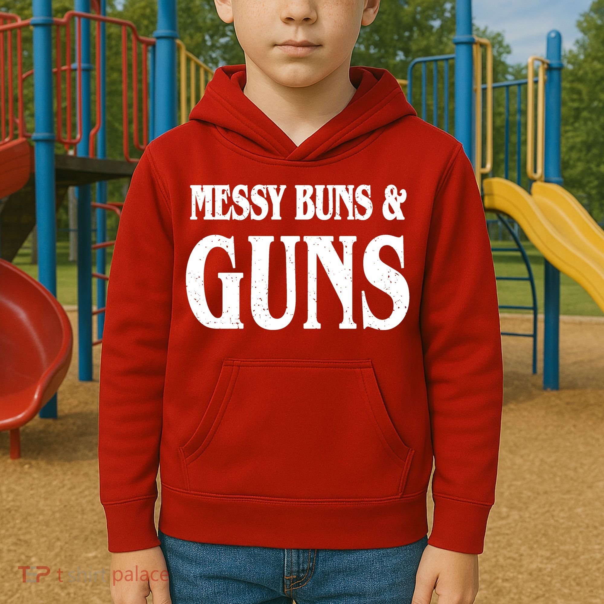Messy Buns And Guns Kids Hoodie