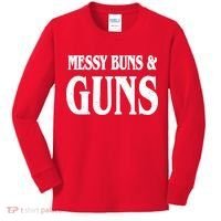 Messy Buns And Guns Kids Long Sleeve Shirt thumb 0
