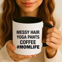 Messy Hair Yoga Pants Mom Life #Momlife Coffee Mug thumb 3