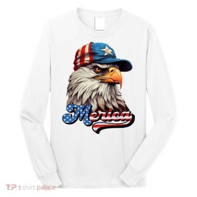 Merica Eagle USA Eagle 4th Of July Patriotic Funny Bald Eagle Long Sleeve Shirt