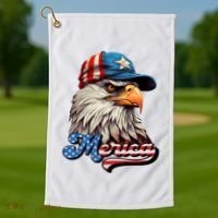 Merica Eagle USA Eagle 4th Of July Patriotic Funny Bald Eagle Golf Towel thumb 1