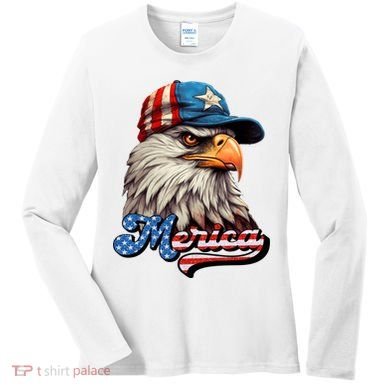 Merica Eagle USA Eagle 4th Of July Patriotic Funny Bald Eagle Women's Long Sleeve Shirt