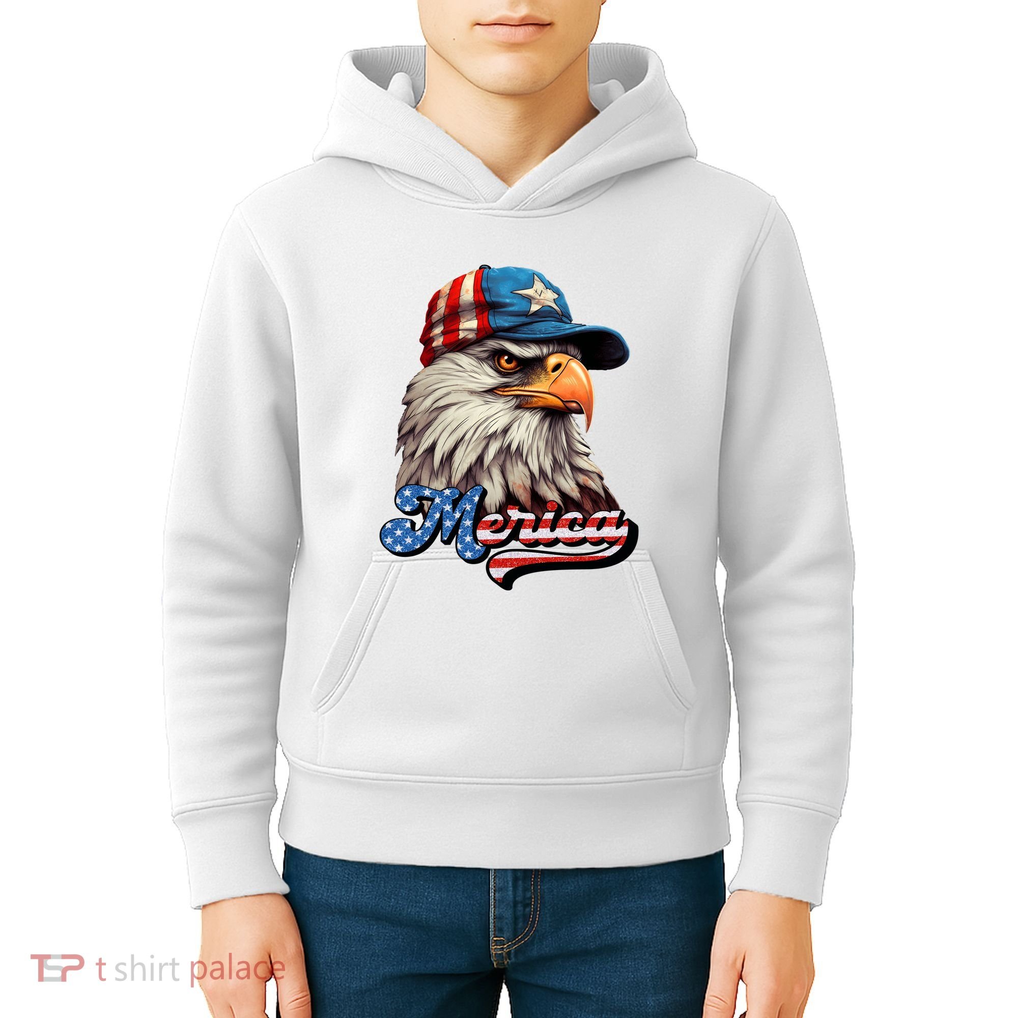 Merica Eagle USA Eagle 4th Of July Patriotic Funny Bald Eagle Kids Hoodie