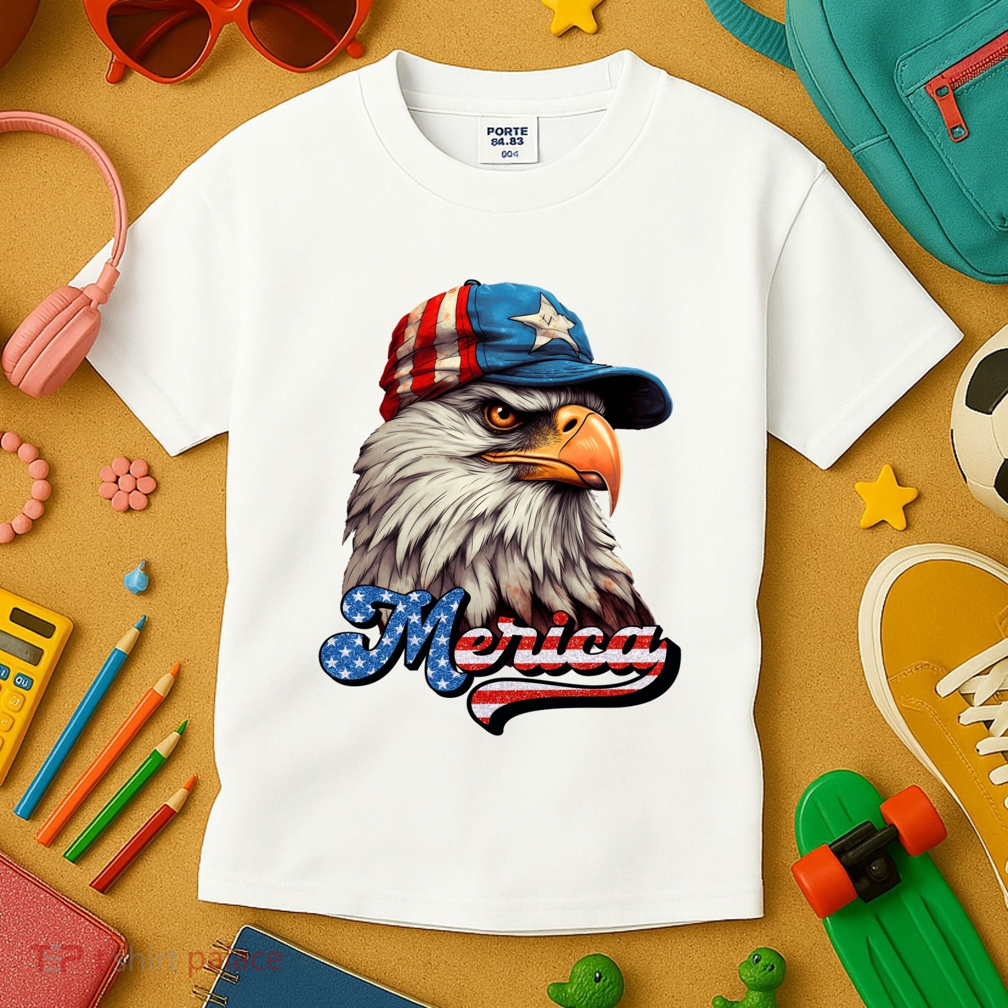 Merica Eagle USA Eagle 4th Of July Patriotic Funny Bald Eagle Kids T-Shirt