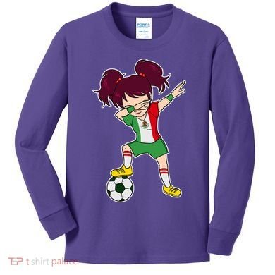 Mexican Dabbing Soccer Gril Mexico Kids Long Sleeve Shirt