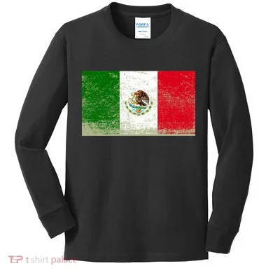 Mexico Flag Grunge Kids Long Sleeve Shirt