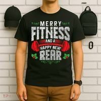 Merry Fitness And A Happy New Rear Funny Christmas Exercise Tank Top T-Shirt thumb 6