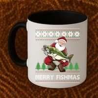 Merry Fishmas And Santa Fishing Coffee Mug thumb 2