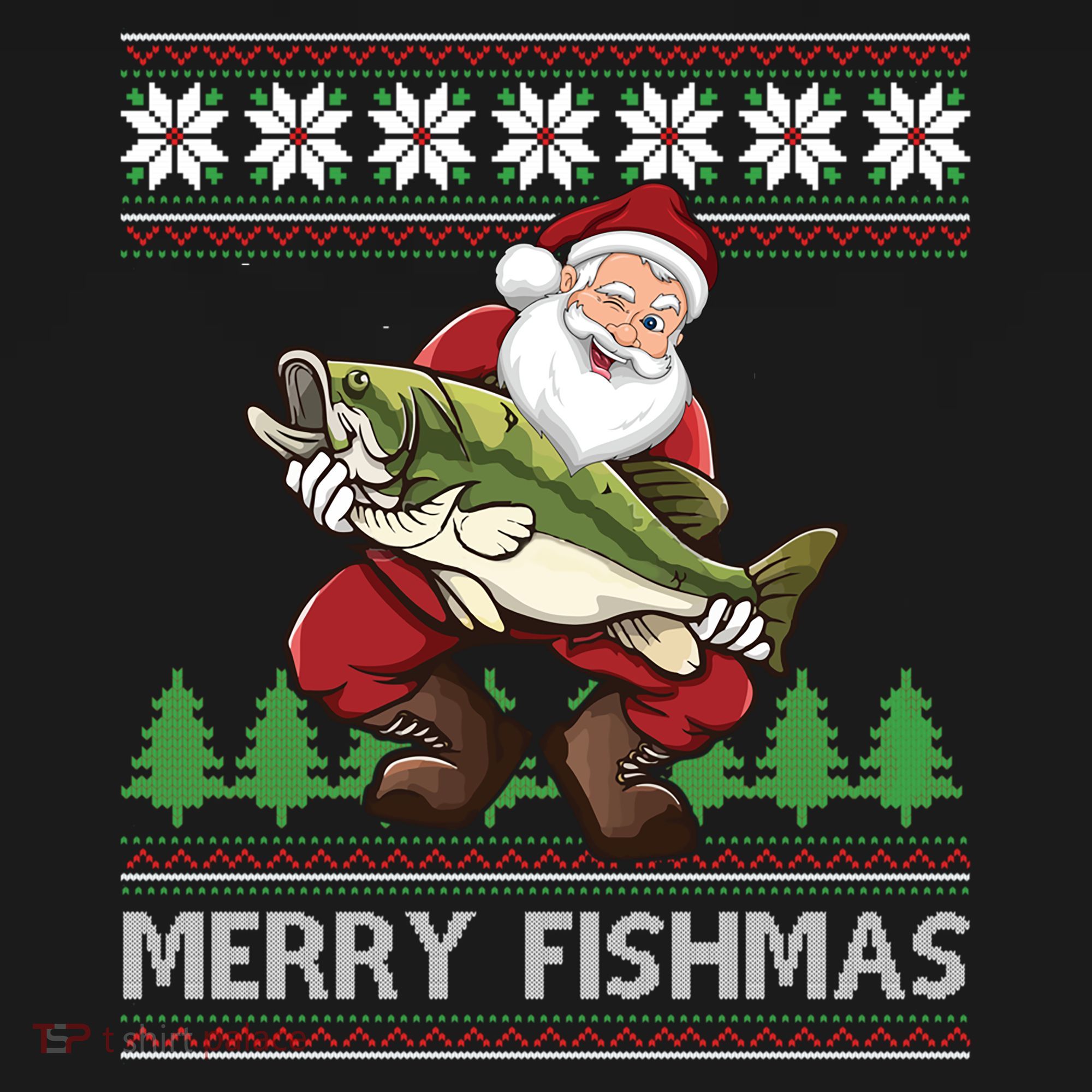 Merry Fishmas And Santa Fishing Ornament