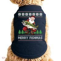 Merry Fishmas And Santa Fishing Doggie Tank thumb 0