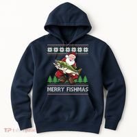 Merry Fishmas And Santa Fishing Hoodie thumb 0