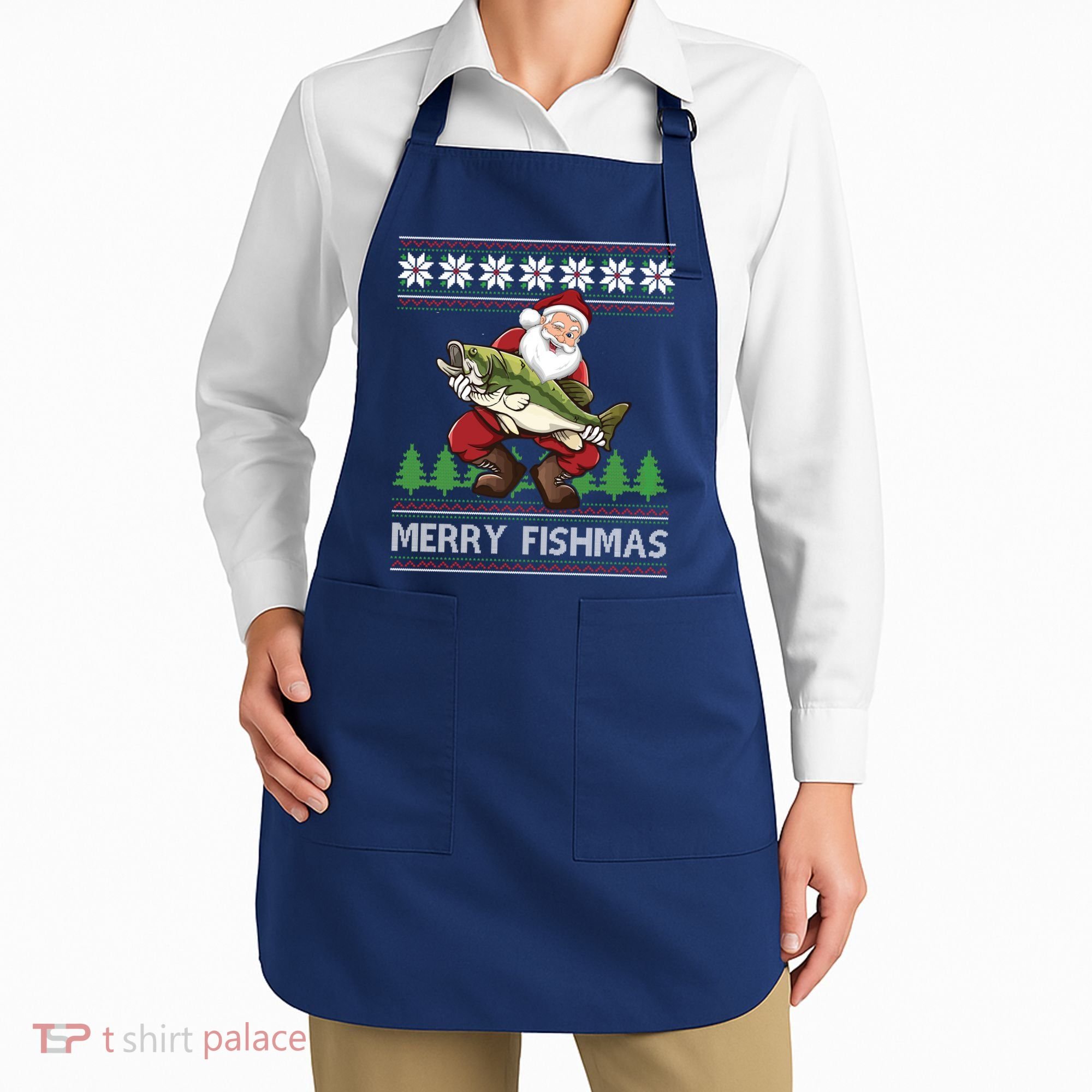 Merry Fishmas And Santa Fishing Apron