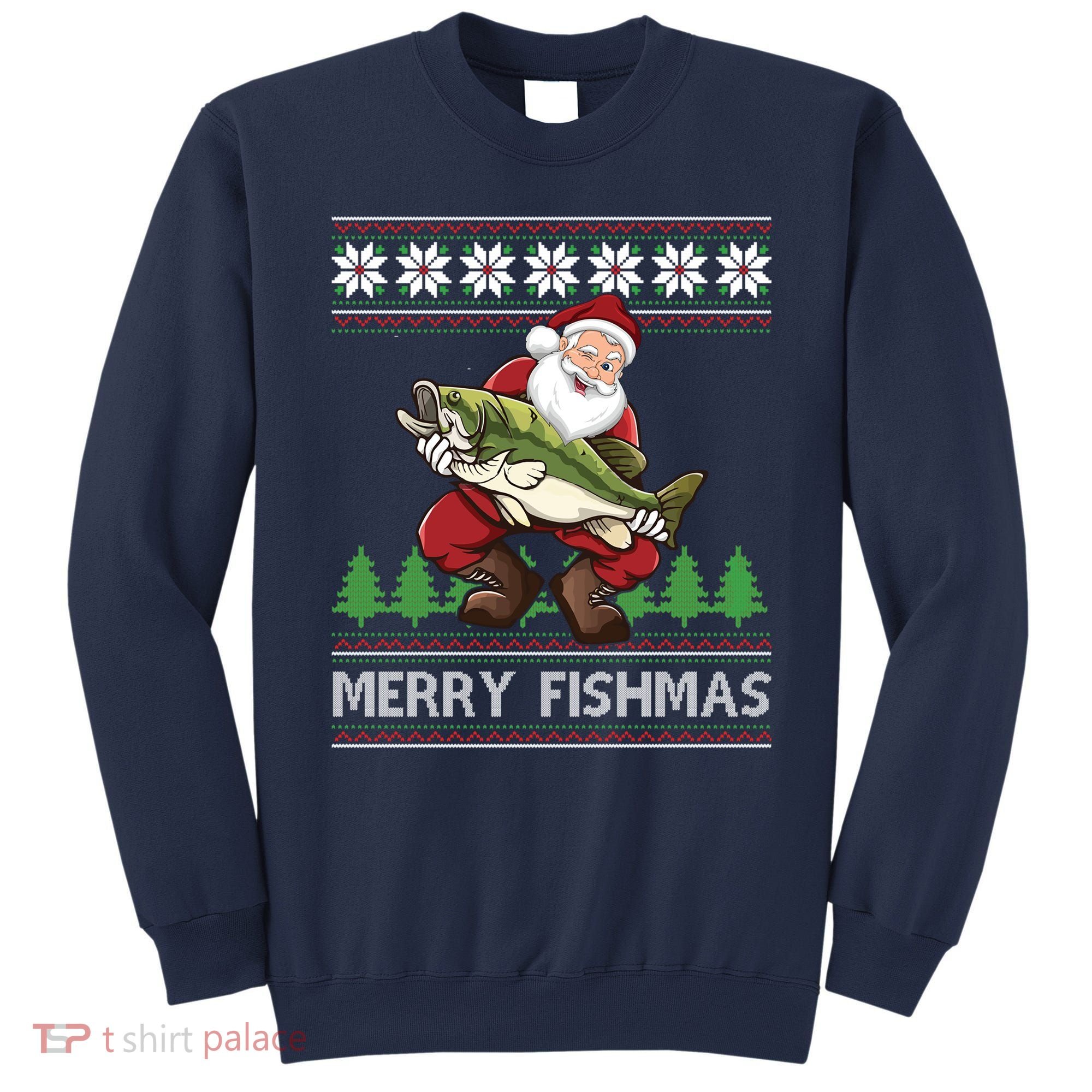 Merry Fishmas And Santa Fishing Sweatshirt