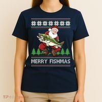 Merry Fishmas And Santa Fishing T-Shirt thumb 4