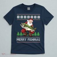 Merry Fishmas And Santa Fishing T-Shirt thumb 5