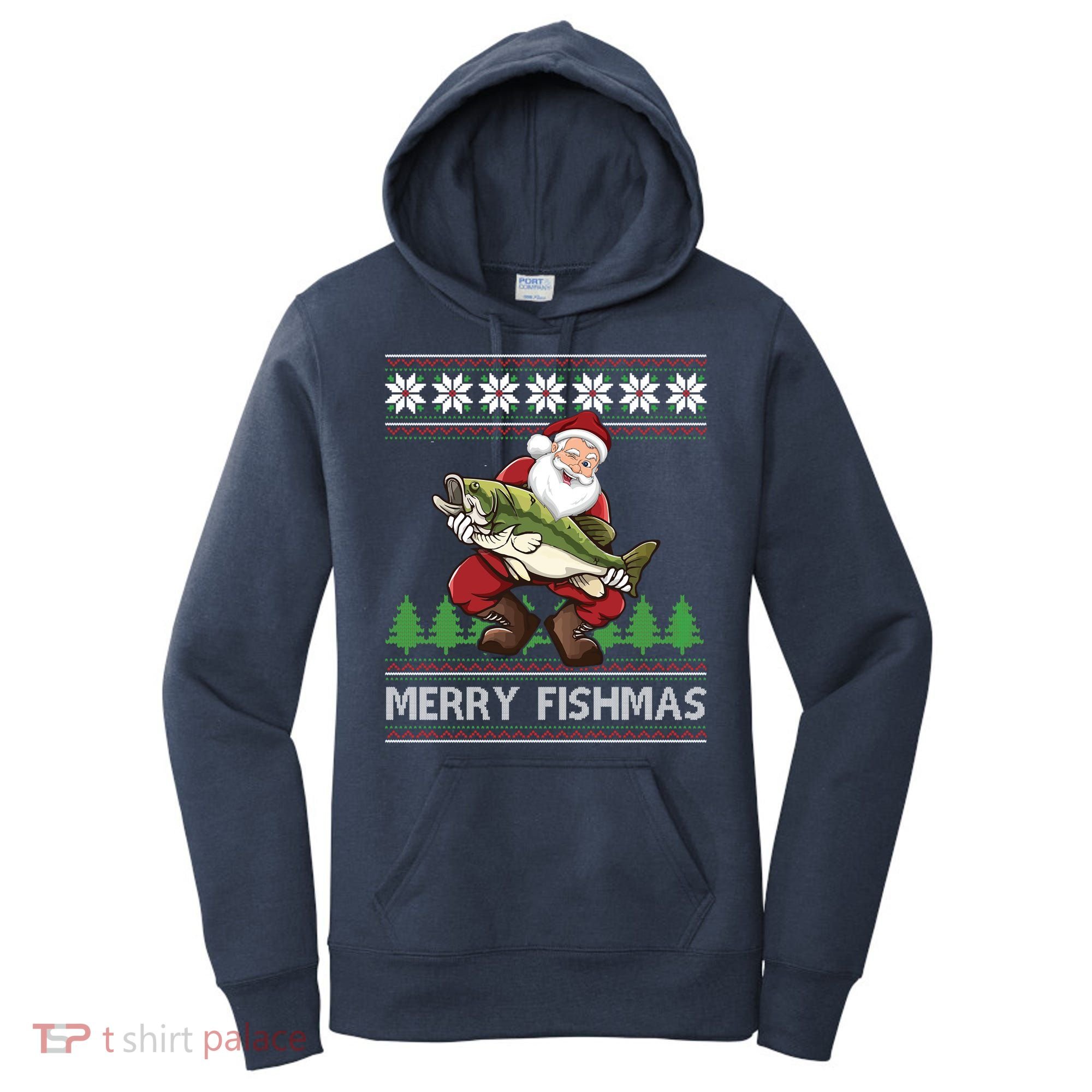 Merry Fishmas And Santa Fishing Women's Hoodie