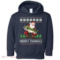 Merry Fishmas And Santa Fishing Toddler Hoodie thumb 0