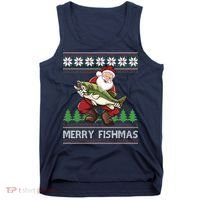 Merry Fishmas And Santa Fishing Tank Top thumb 0