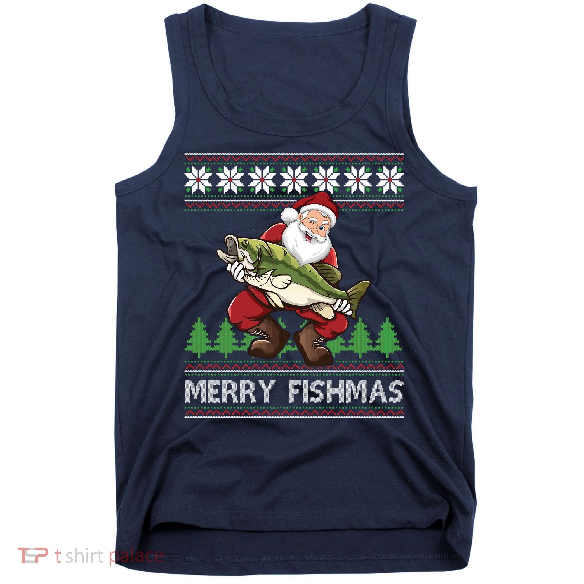 Merry Fishmas And Santa Fishing Tank Top