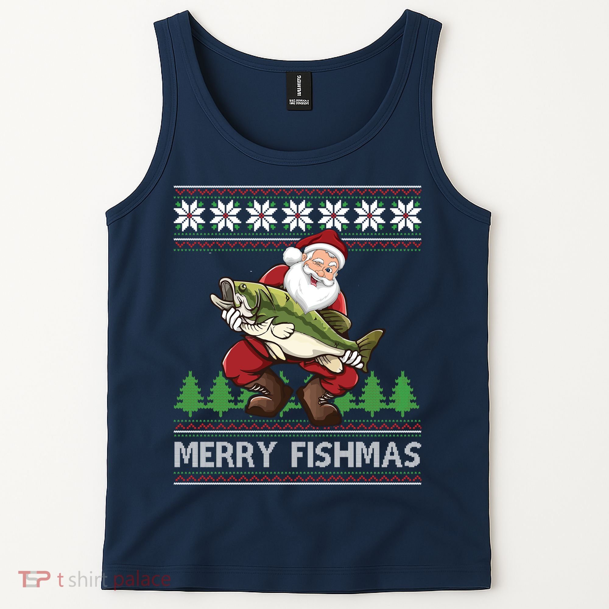Merry Fishmas And Santa Fishing Tank Top