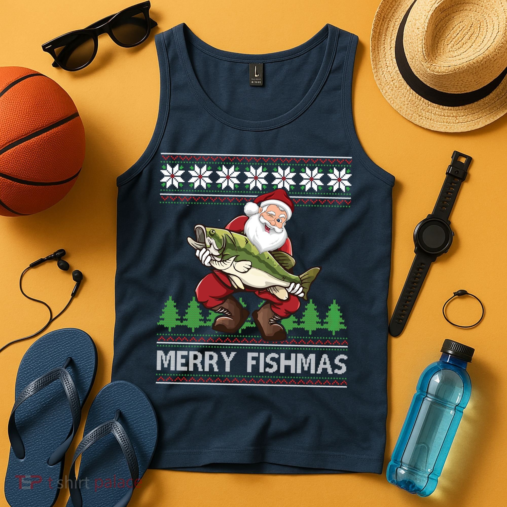 Merry Fishmas And Santa Fishing Tank Top