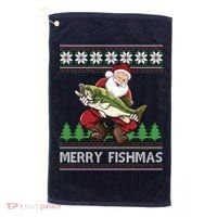 Merry Fishmas And Santa Fishing Golf Towel thumb 0