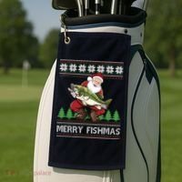 Merry Fishmas And Santa Fishing Golf Towel thumb 2