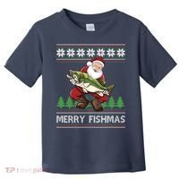 Merry Fishmas And Santa Fishing Toddler T-Shirt thumb 0