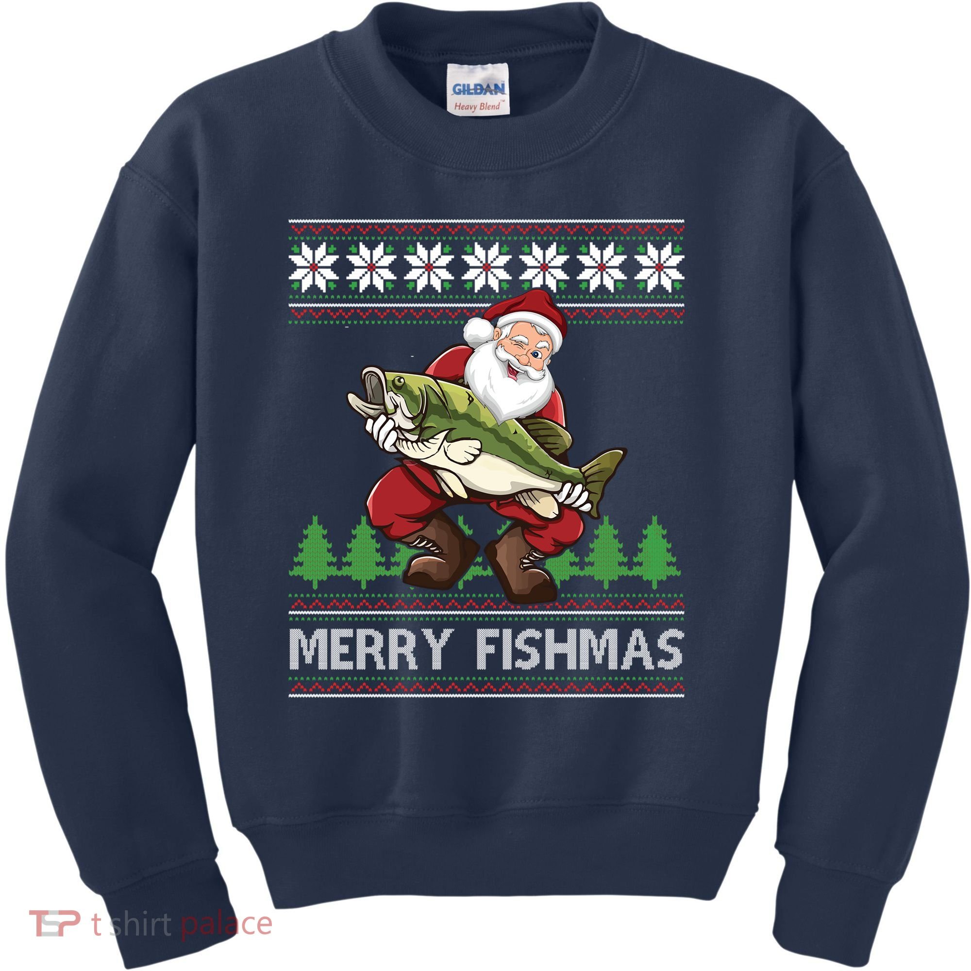Merry Fishmas And Santa Fishing Kids Sweatshirt