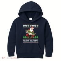 Merry Fishmas And Santa Fishing Kids Hoodie thumb 0