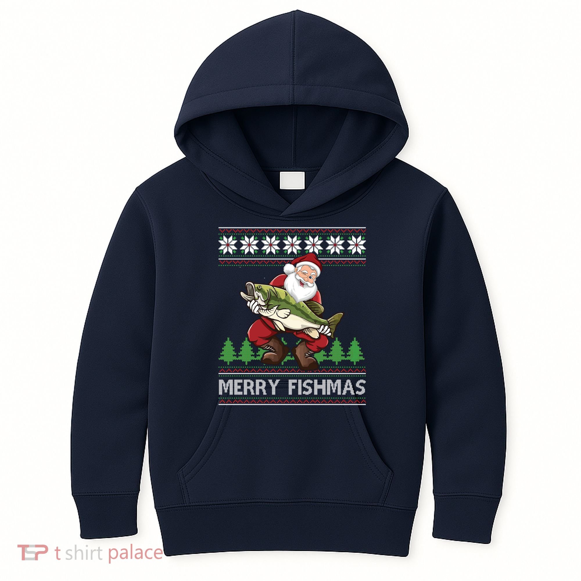 Merry Fishmas And Santa Fishing Kids Hoodie