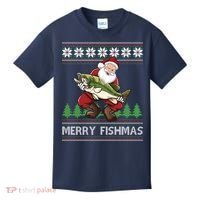 Merry Fishmas And Santa Fishing Kids T-Shirt thumb 0