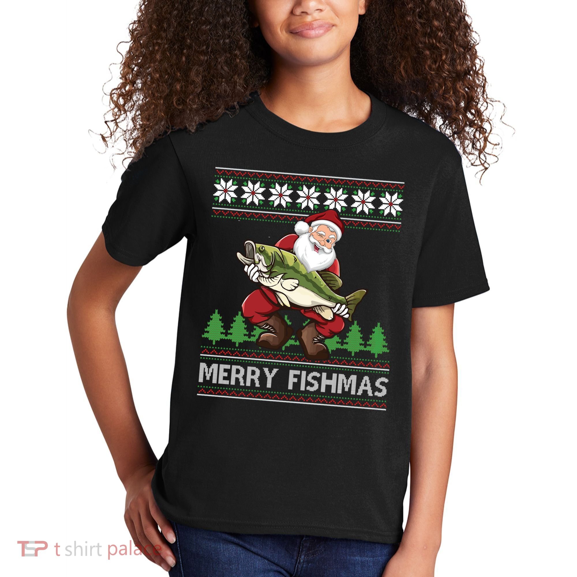 Merry Fishmas And Santa Fishing Kids T-Shirt