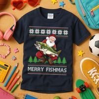 Merry Fishmas And Santa Fishing Kids T-Shirt thumb 3