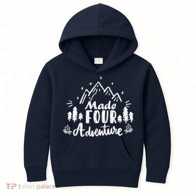 Made Four Adventure 4th Birthday Party Camping Theme Kids Hoodie