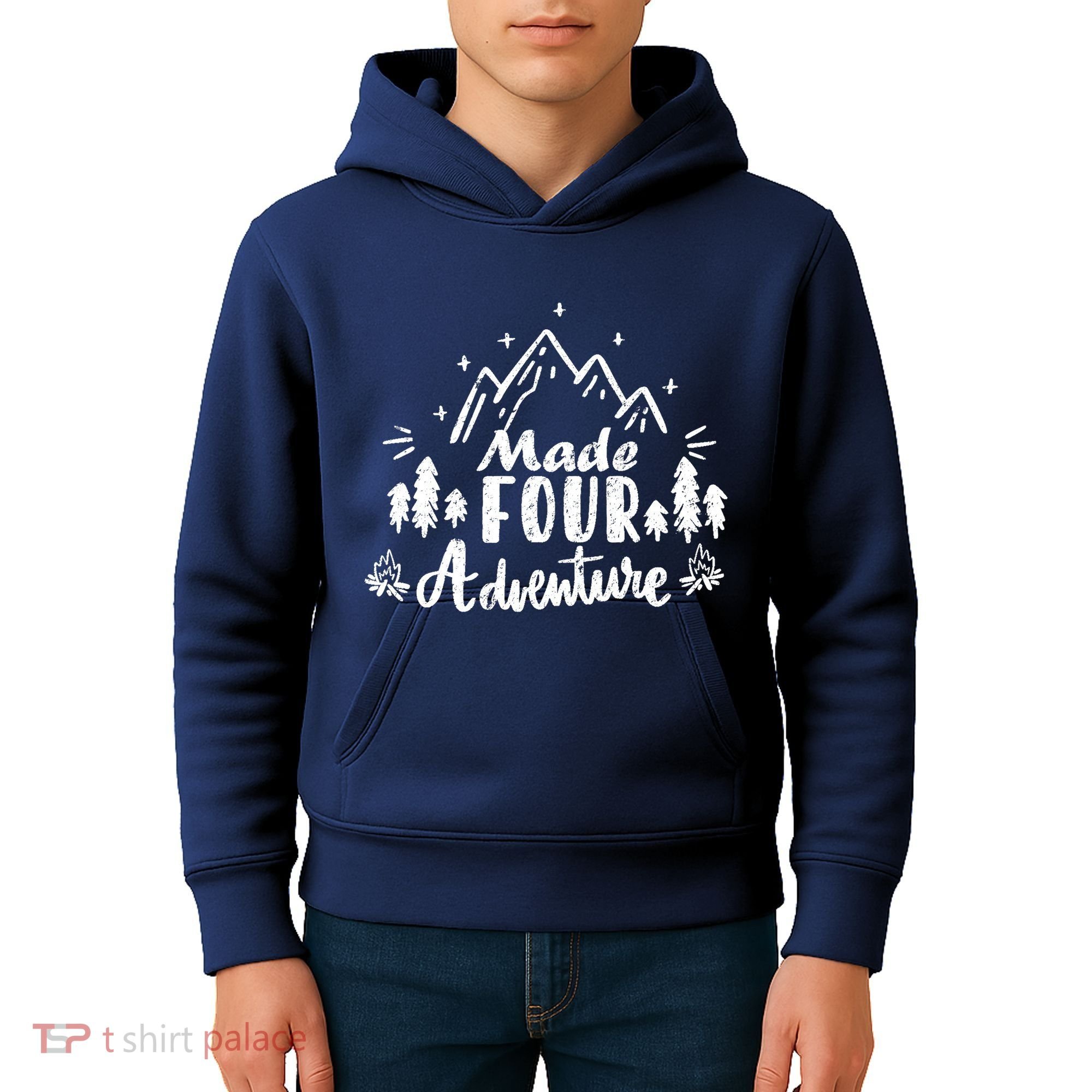 Made Four Adventure 4th Birthday Party Camping Theme Kids Hoodie