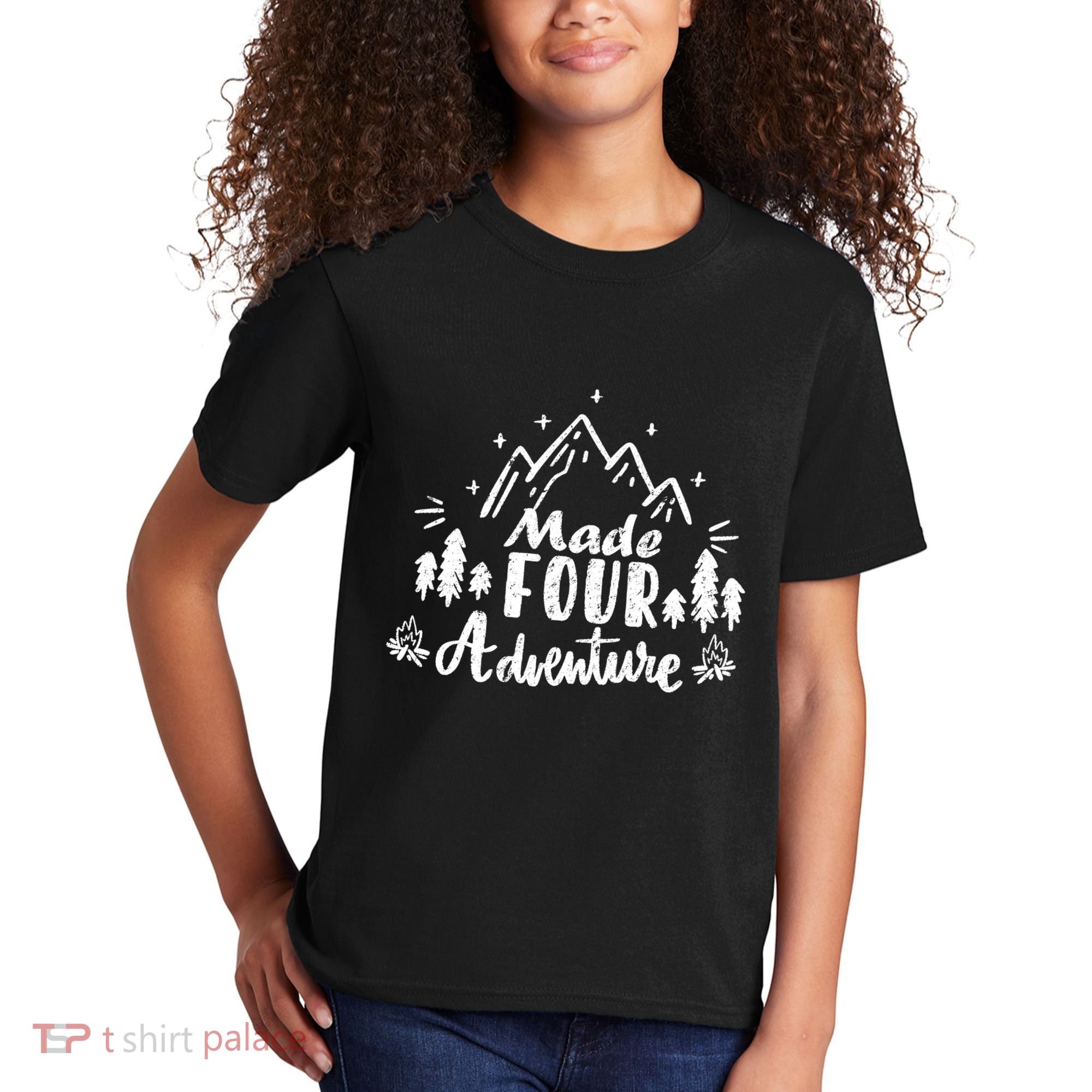 Made Four Adventure 4th Birthday Party Camping Theme Kids T-Shirt