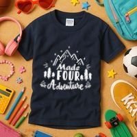 Made Four Adventure 4th Birthday Party Camping Theme Kids T-Shirt thumb 3